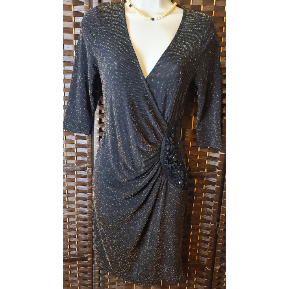 Y2K Venus Metallic Shimmer Dress Ruched V Neck Party Dress Small
